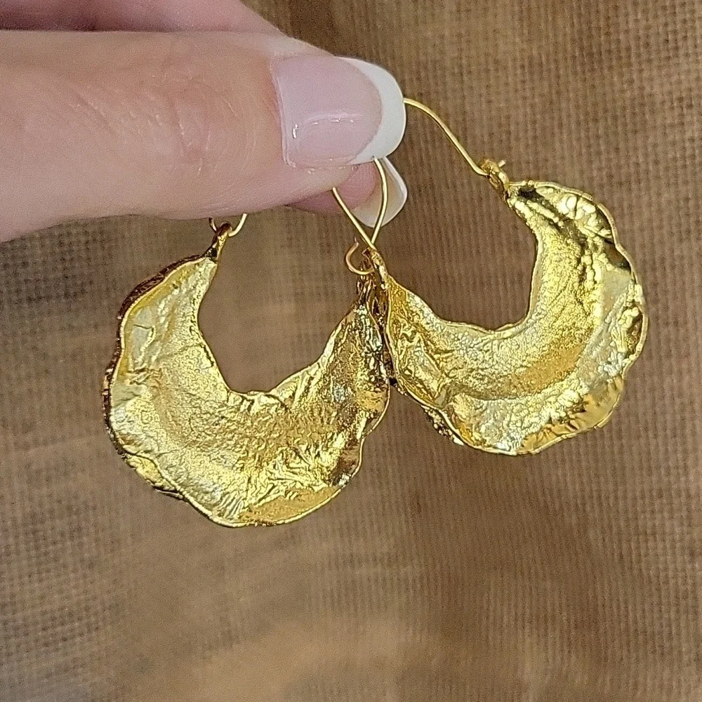Anthropologie Hammered Gold Crescent Drop Earrings